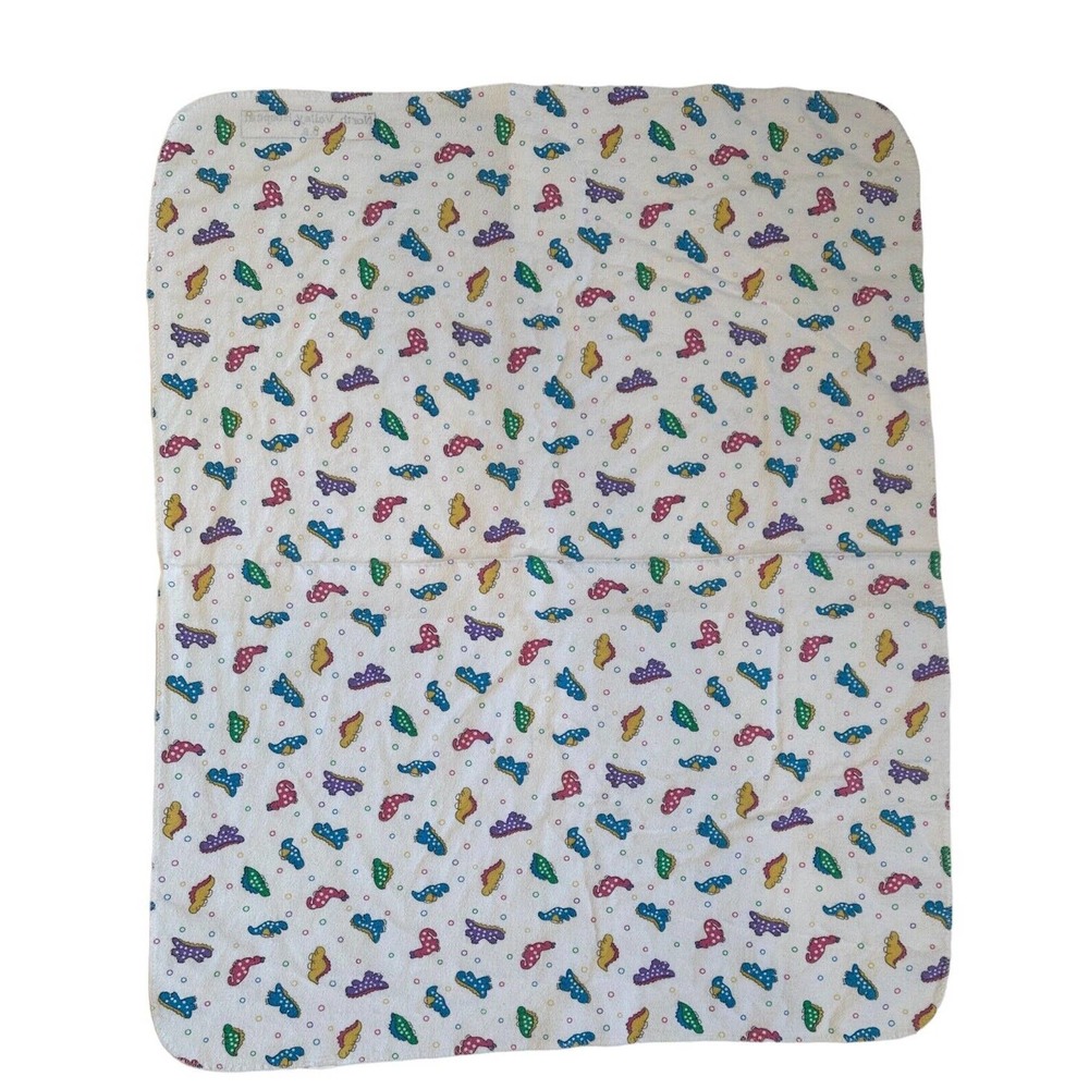 Vtg Dinosaur Dino Multicolor Hospital Flannel Baby Newborn Swaddle Blanket